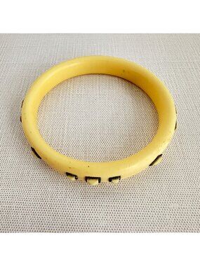 Art Deco Celluloid Bangle Cream Metal Stud Bracelet Size 7.5